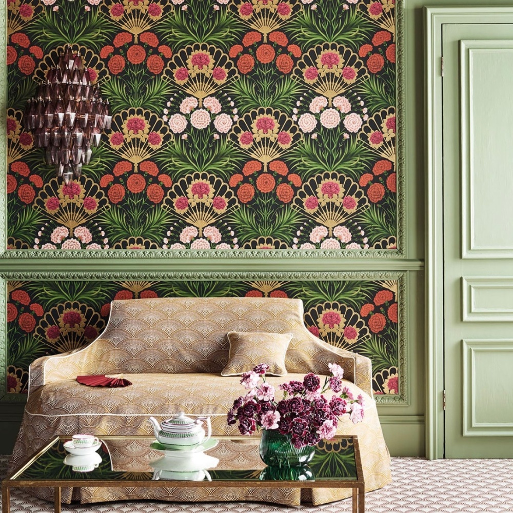 Cole & Son Flamenco Fan Wallpaper! - 2 Rolls! Cerise Black & Metallic Gold